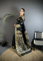 Joban Fashion Black Paisley Soft Silk Banarasi Saree - Distacart