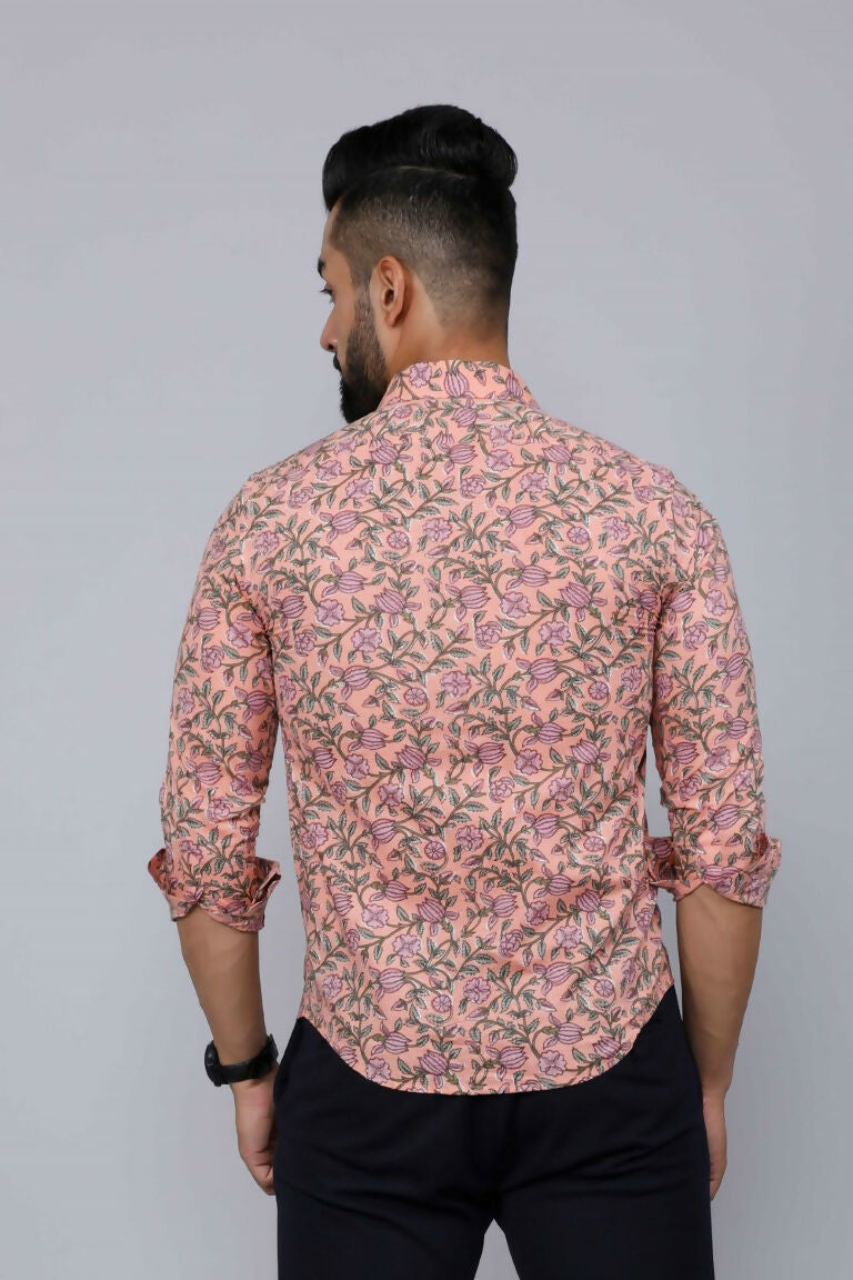 Miravan Men's Orange Printed Full Sleeve Cotton Shirt