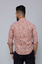 Miravan Men's Orange Printed Full Sleeve Cotton Shirt