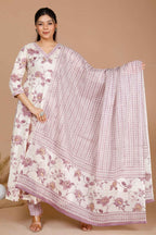 Miravan Women's Pink Floral Print Anarkali Kurta With Palazzo & Dupatta Set