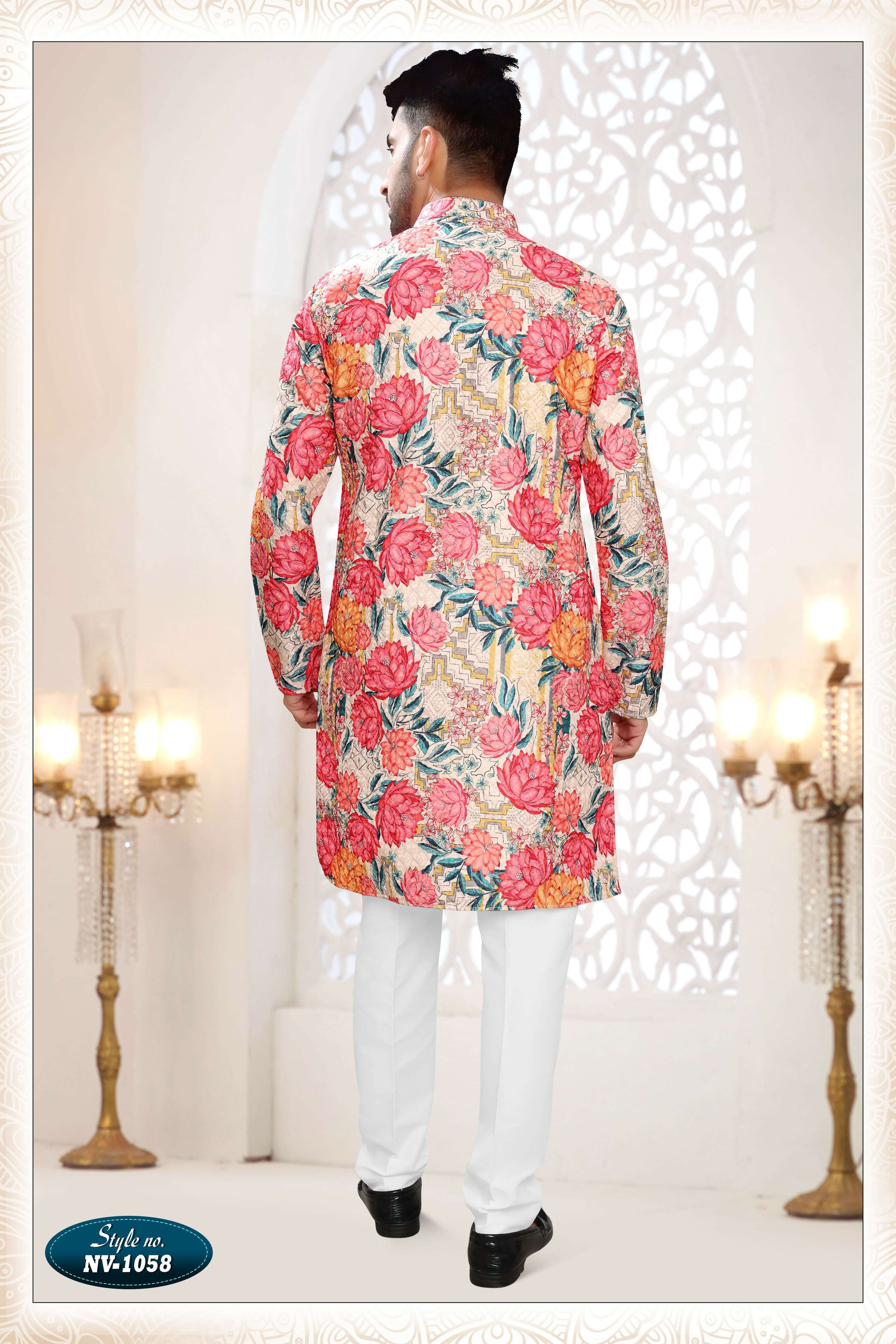 Joban Fashion Men's Cream Base Straight Silk Thread And Sequence Embroidery All Over Kurta Set