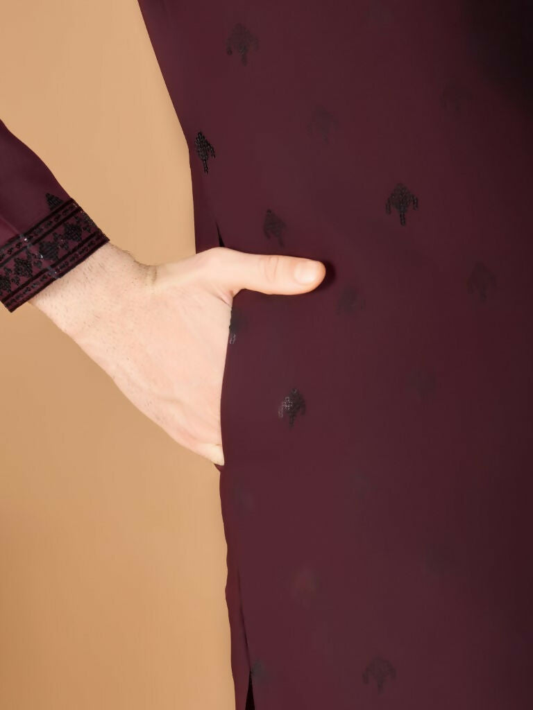 Vastranavya Maroon Exclusive Festival Wear Viscose Silk Thread with Sequence Embroidered Work Kurta with Dupatta