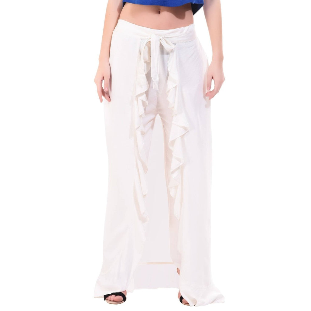 Asmaani White Color Plain Ruffle Palazzo