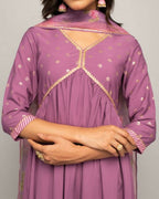 FIORRA Women's Lavender Creap A-Line Kurta Pant With Dupatta