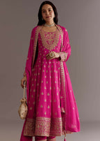 Teeya Creation Pink Color Chinnon Silk Embroidery Work Gown - Distacart