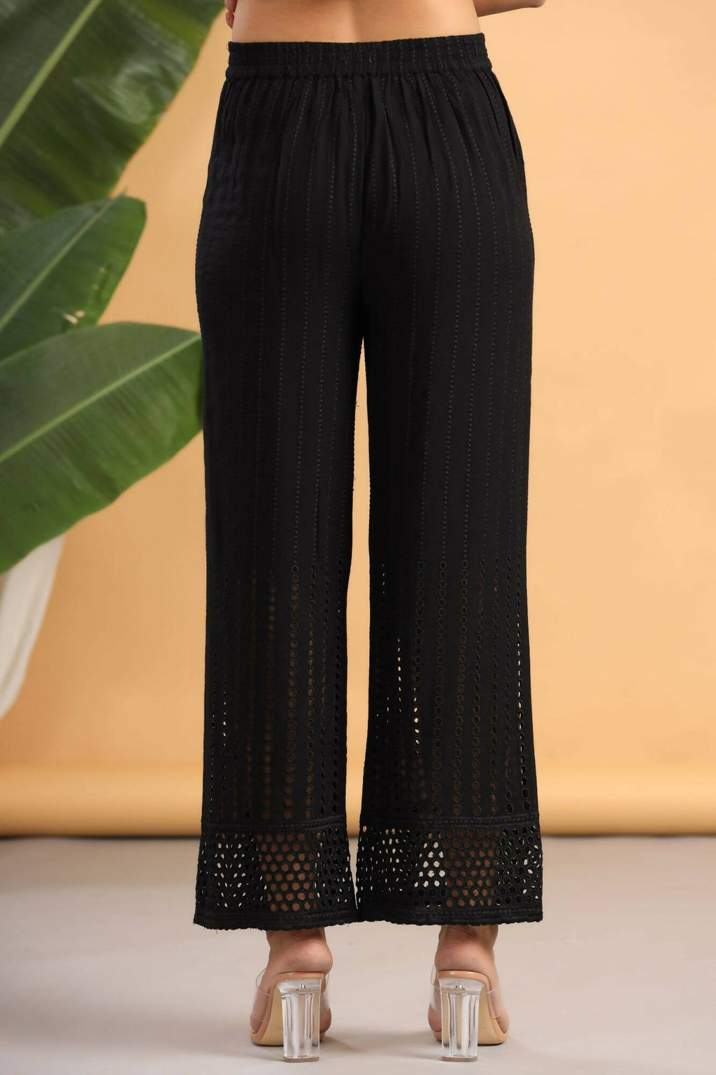 Juniper Women Black Rayon Woven Design Flared Palazzo - Distacart