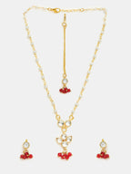 Ruby Raang Maang Tikka With Necklace And Earrings Set - Distacart