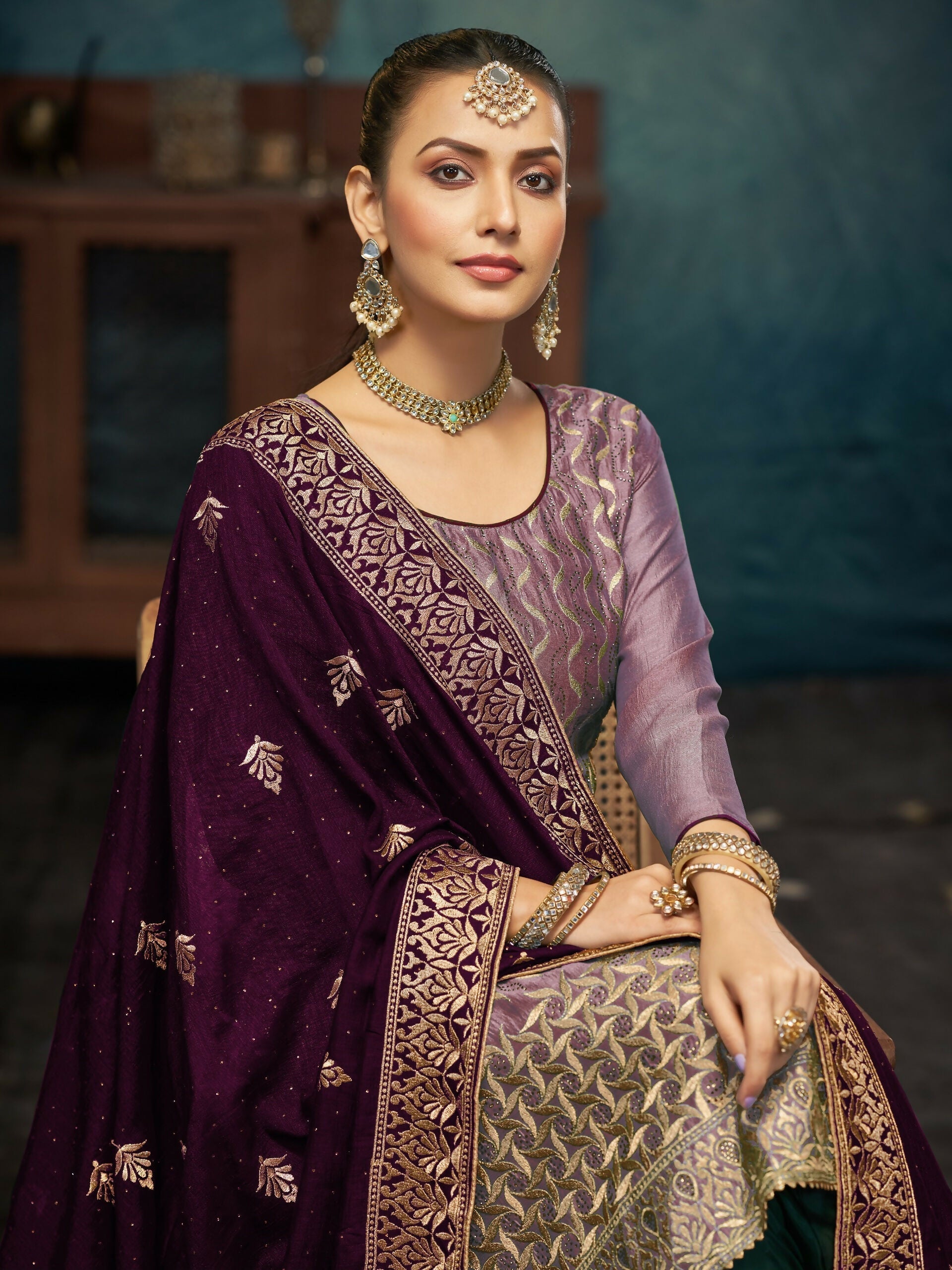 Anaita Light Purple Premium Embroidered with servos waki diamond Vichitra Silk Stitched Salwar Suit - Distacart