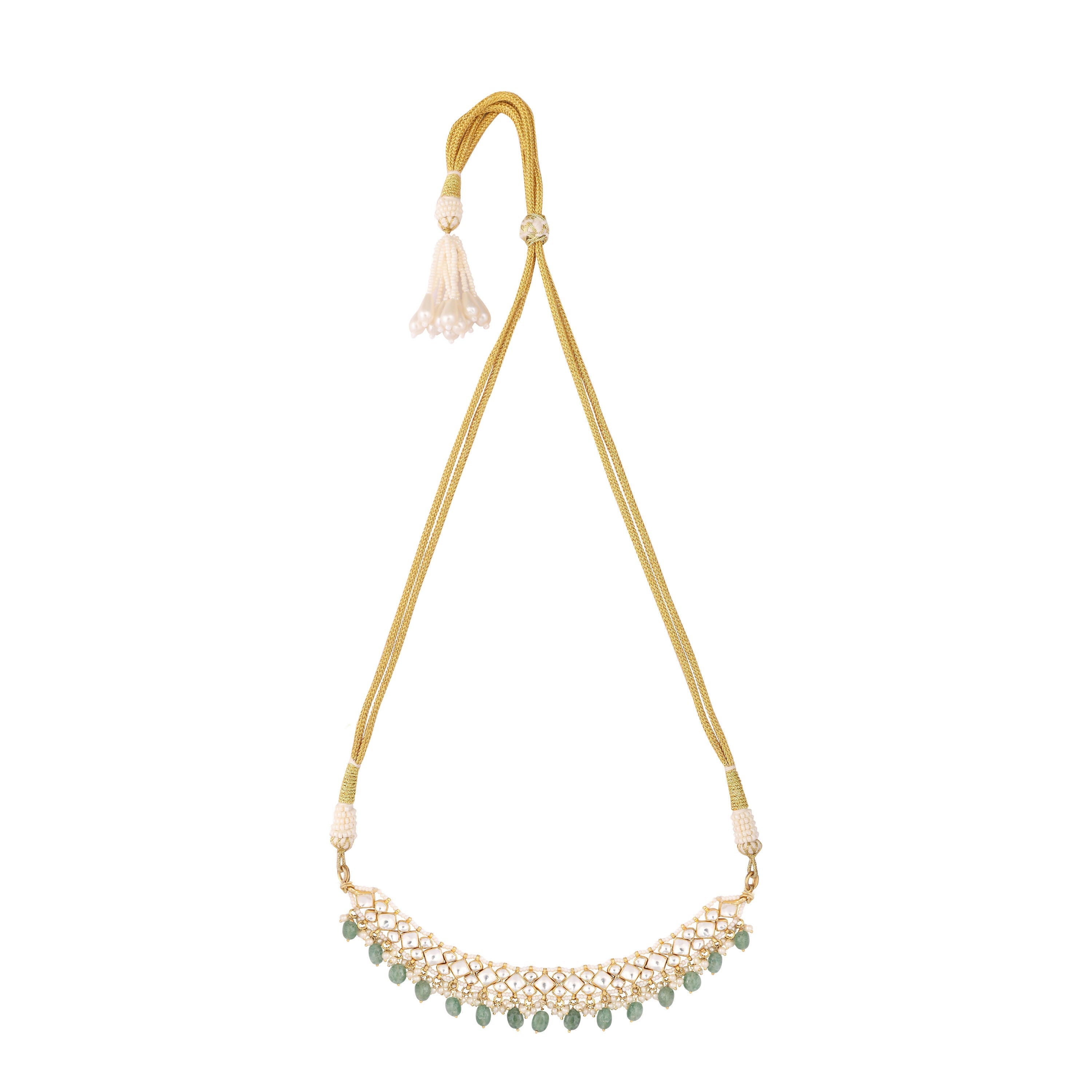Nuyug 22K Gold Plated Royal Kundan Necklace with Green Stones