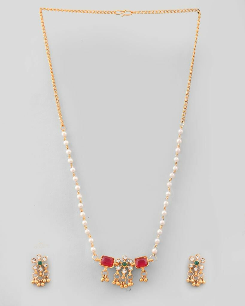 VOJ Gold-Polished Traditional Flower Shaped Copper Jewellery Set