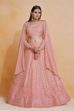 Pink Georgette Thread Sequence Embroidery Work Lehenga Choli - Jihu Culture