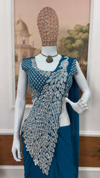 Teeya Creation Blue Color Faux Georgette Embroidery Work Party Wear Ready To Wear Saree - Distacart