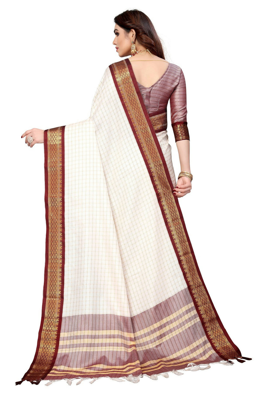 Vamika Weaving White Cotton Silk Saree (DEVAL MAROON) - Distacart