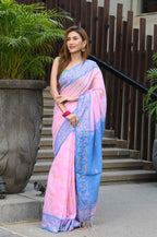 Beatitude Pink Slub Cotton Floral Jamdani Saree