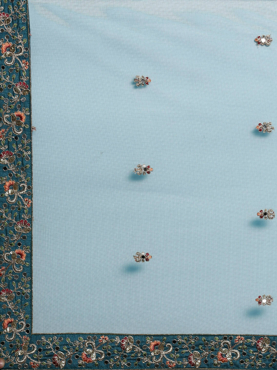 House of Panchhi Teal Net Semi stitched Mirror and Coding Work Lehenga Choli