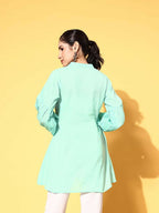 Ahalyaa Women Mint Green Pure Cotton Silver Print Tunic - Distacart