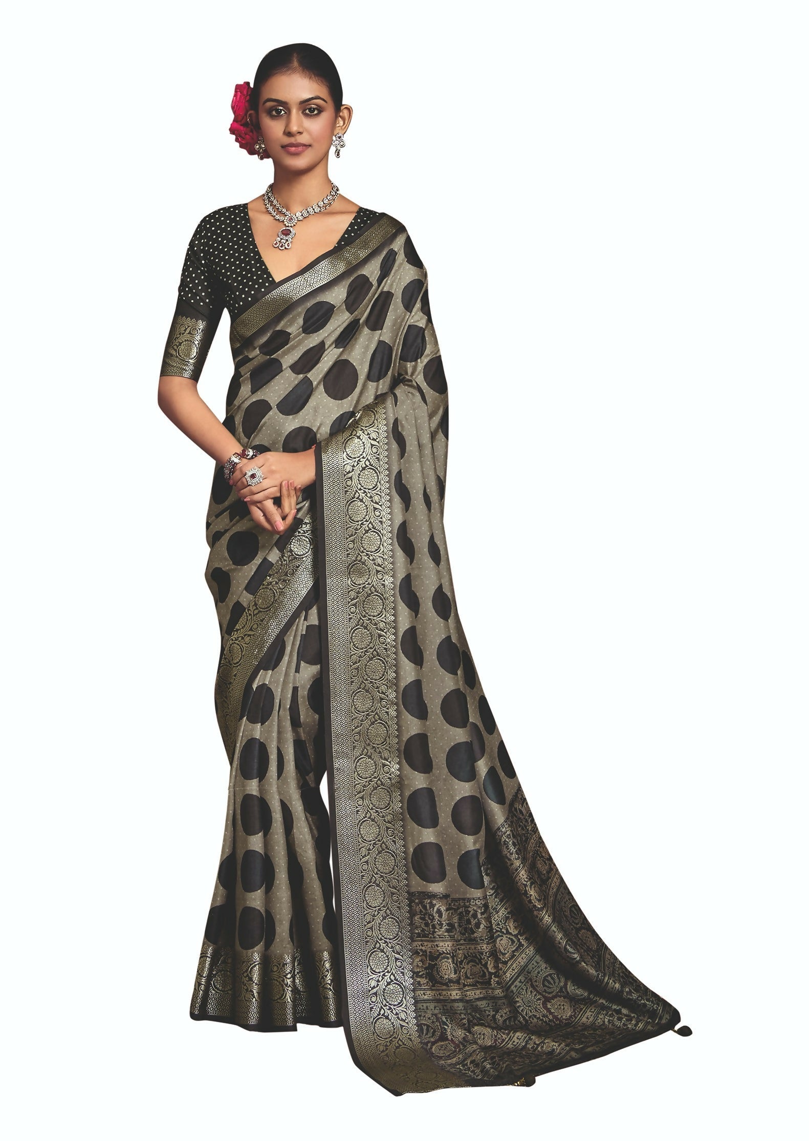 Joban Fashion Black Art Silk With Fine Viscose Border Ajrak Full Body Print With Soft Finish Saree - Distacart