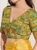 Joban Fashion Mehendi Green Viscose Rayon Padded Blouse With V Neck Elbow Sleeves - Distacart