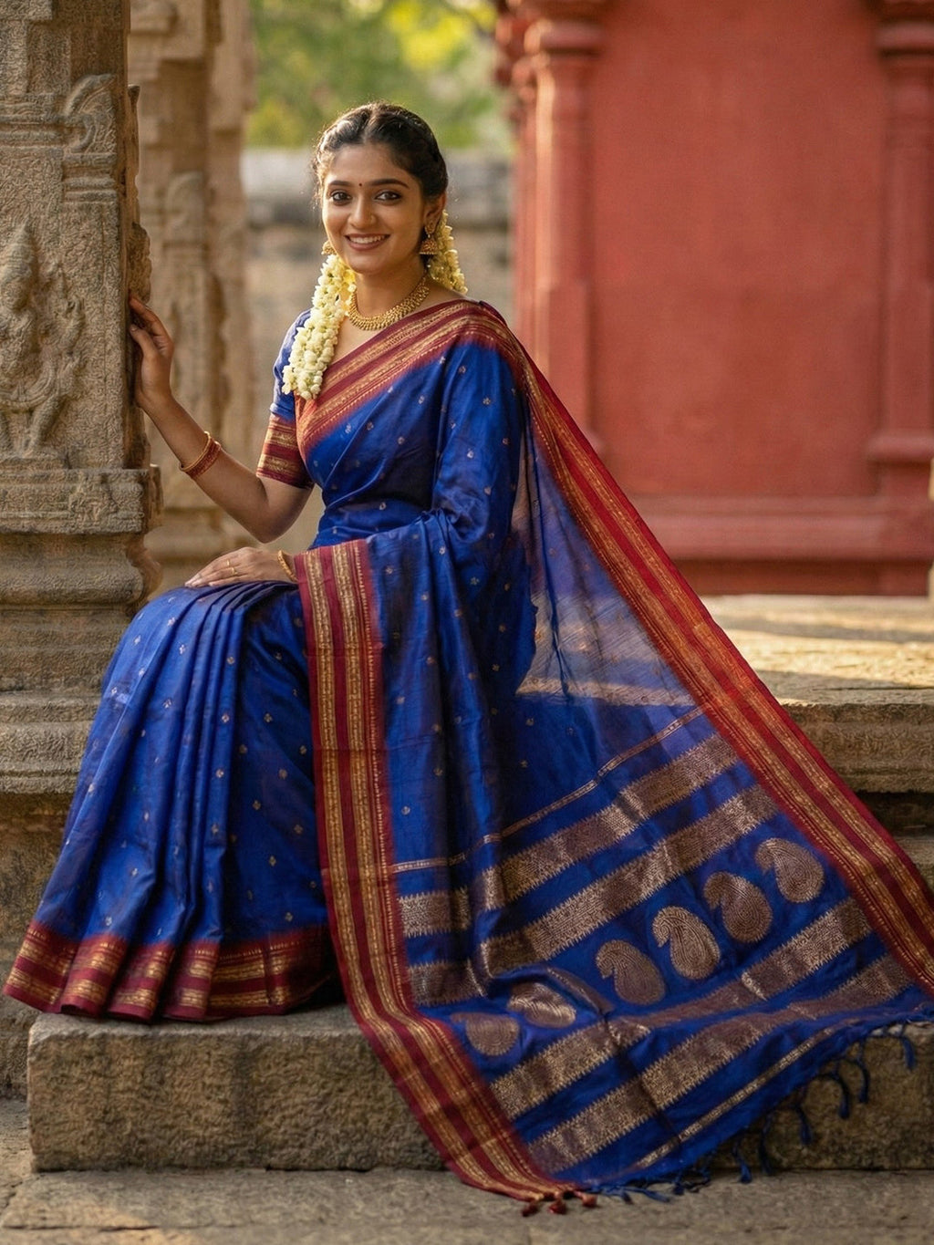 Anaita D Blue Silk Woven Saree With Blouse - Distacart