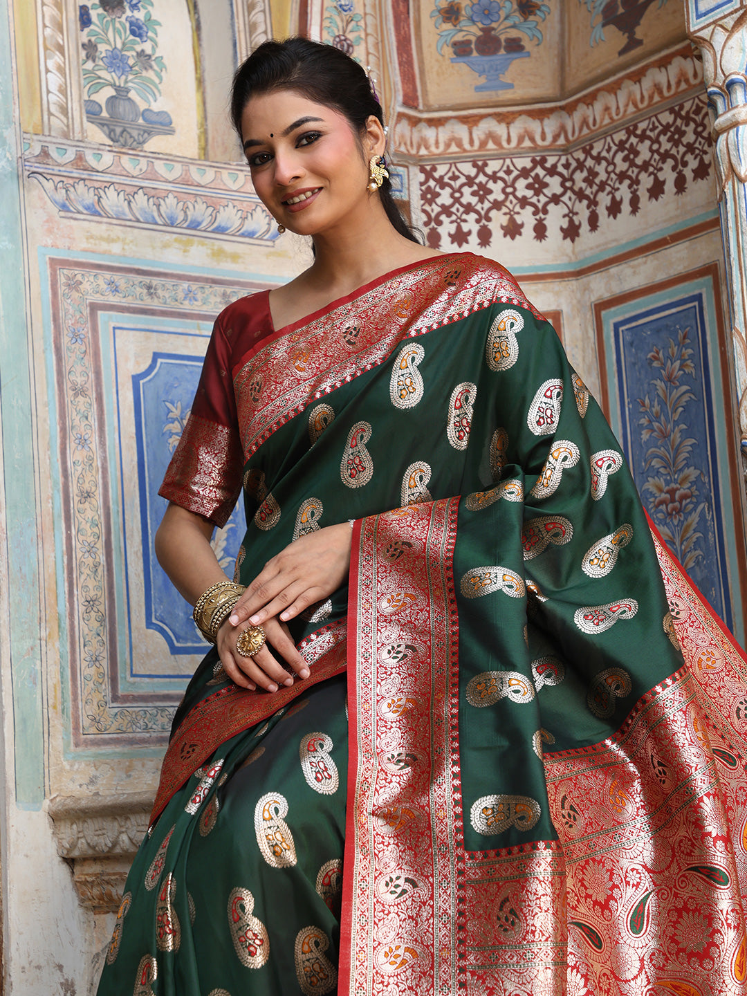 Anaita D Green Silk Woven Saree With Blouse - Distacart