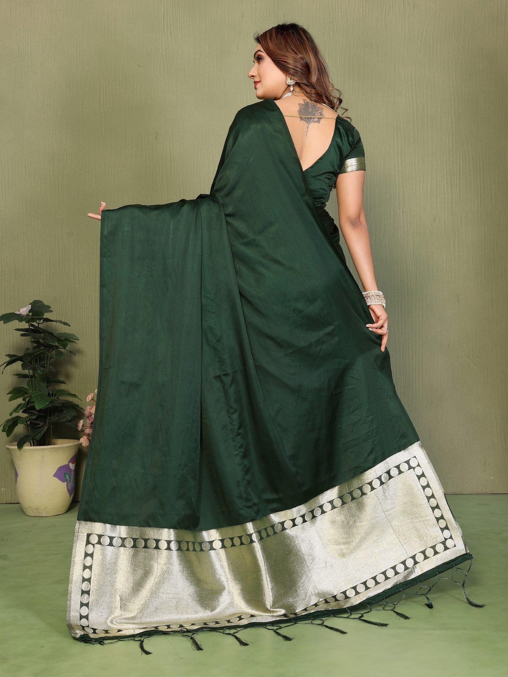 Anaita D Green Zari Weaving Work Satin Silk Saree With Blouse - Distacart