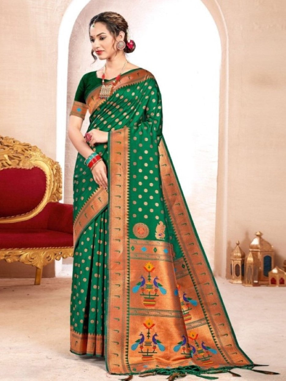 Anaita D Green Banarasi Saree With Blouse Piece - Distacart