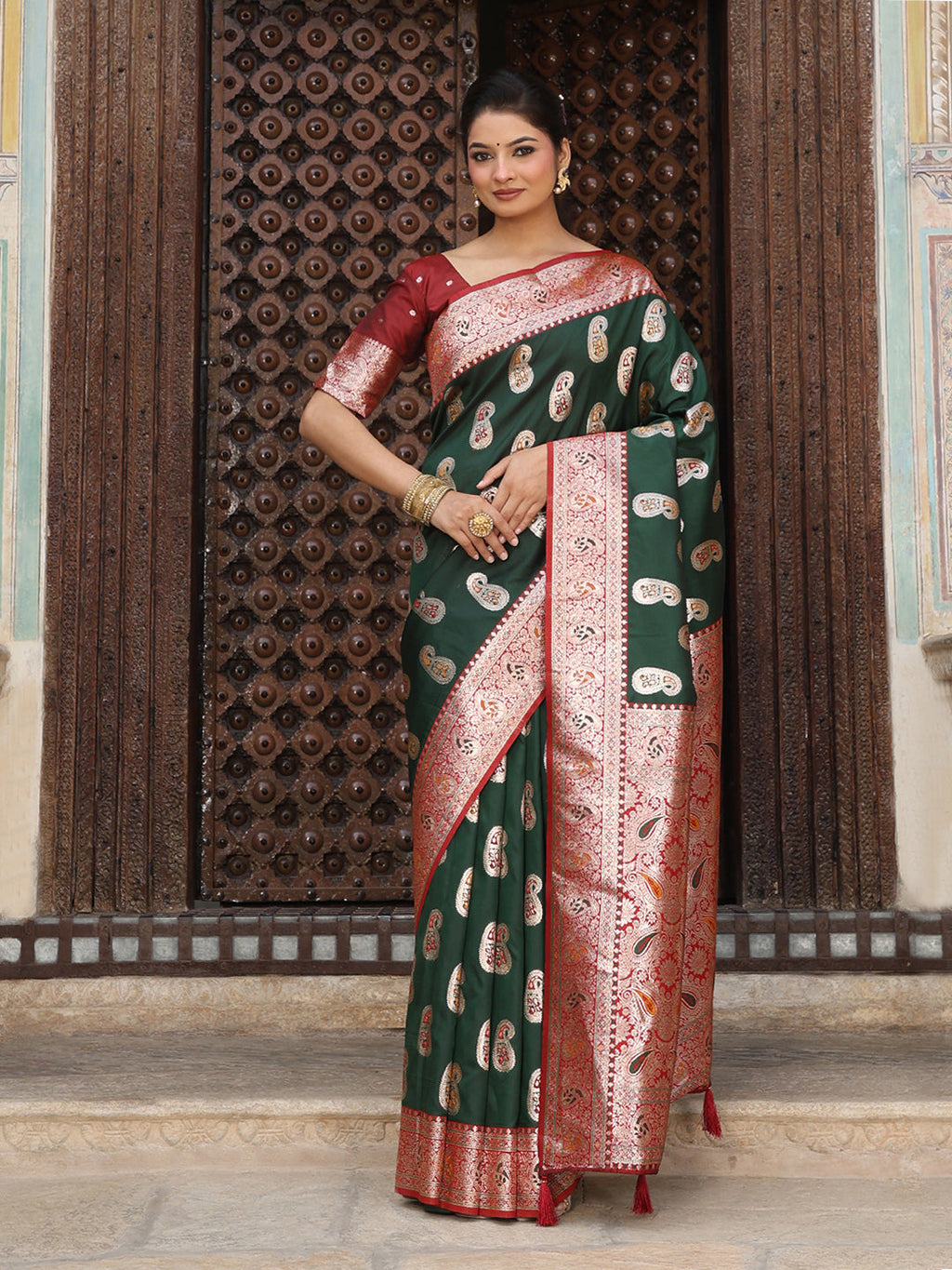 Anaita D Green Silk Woven Saree With Blouse - Distacart