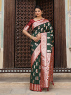 Anaita D Green Silk Woven Saree With Blouse - Distacart