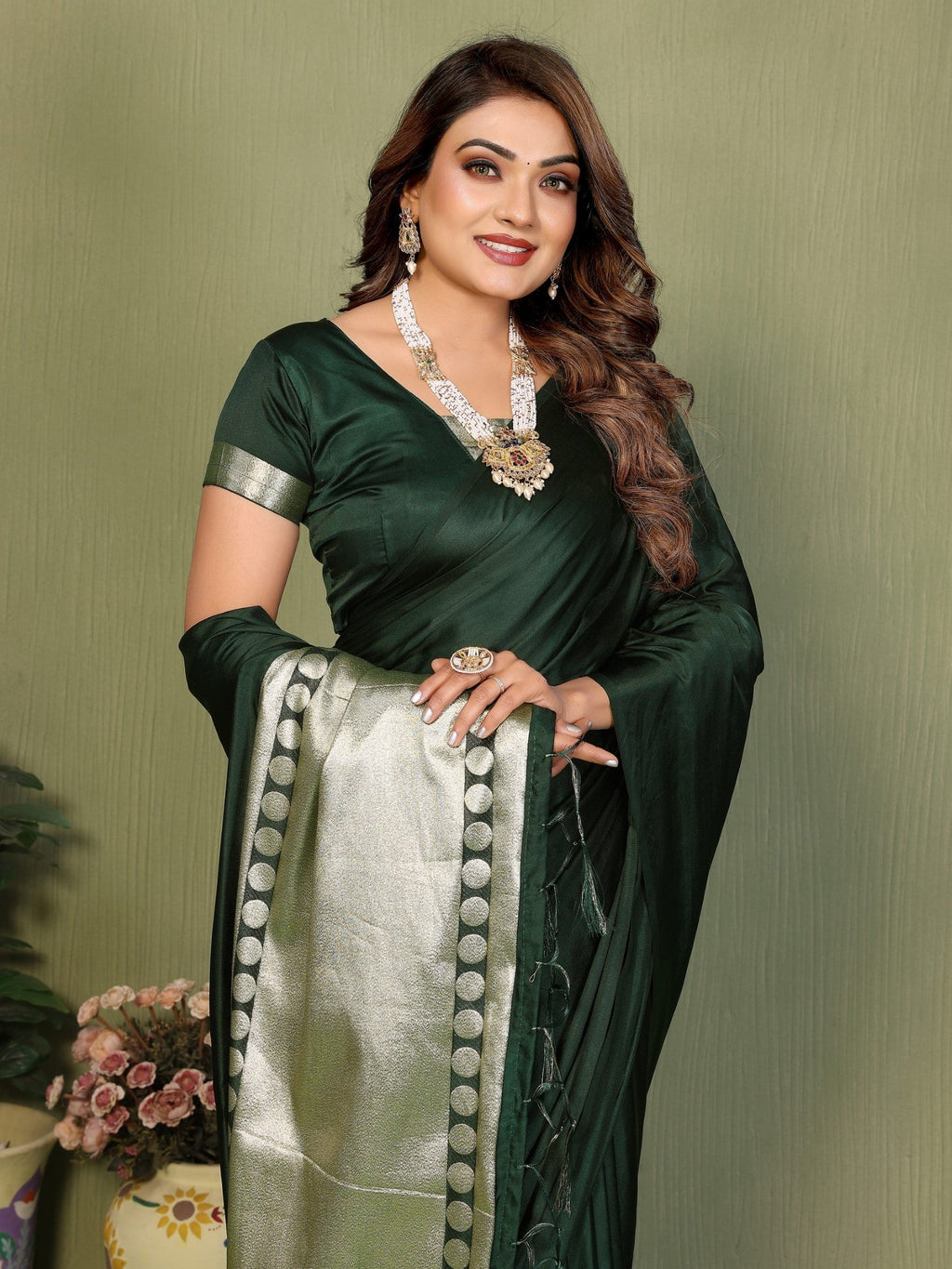 Anaita D Green Zari Weaving Work Satin Silk Saree With Blouse - Distacart