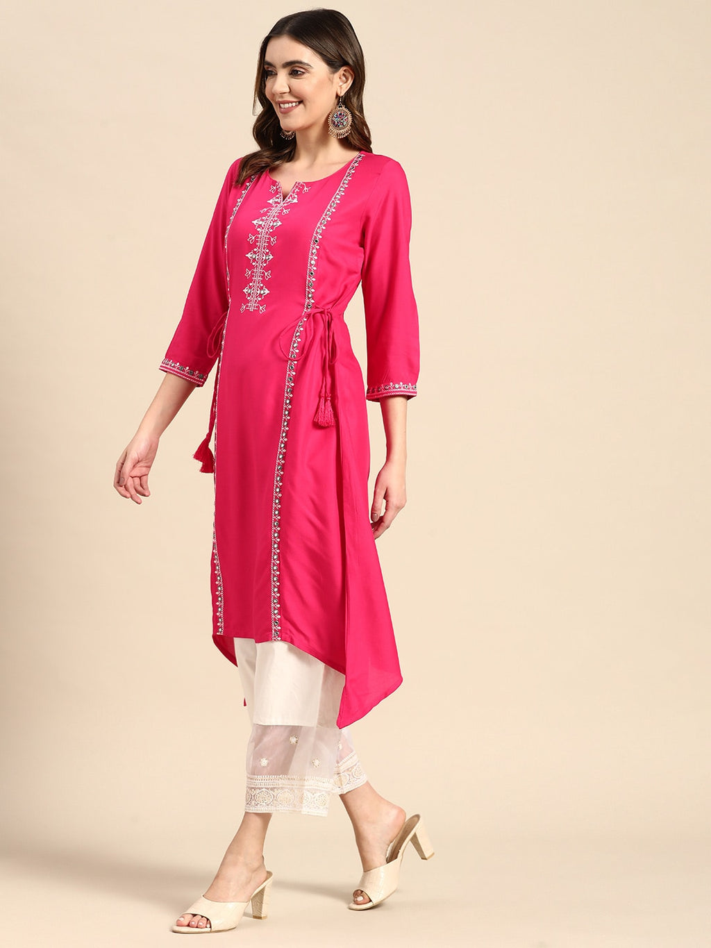 Sangria Floral Embroidered Mirror Work Kurta