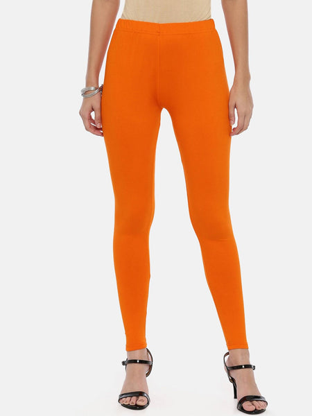 Souchii Orange Solid Slim-Fit Ankle-Length Leggings For Women