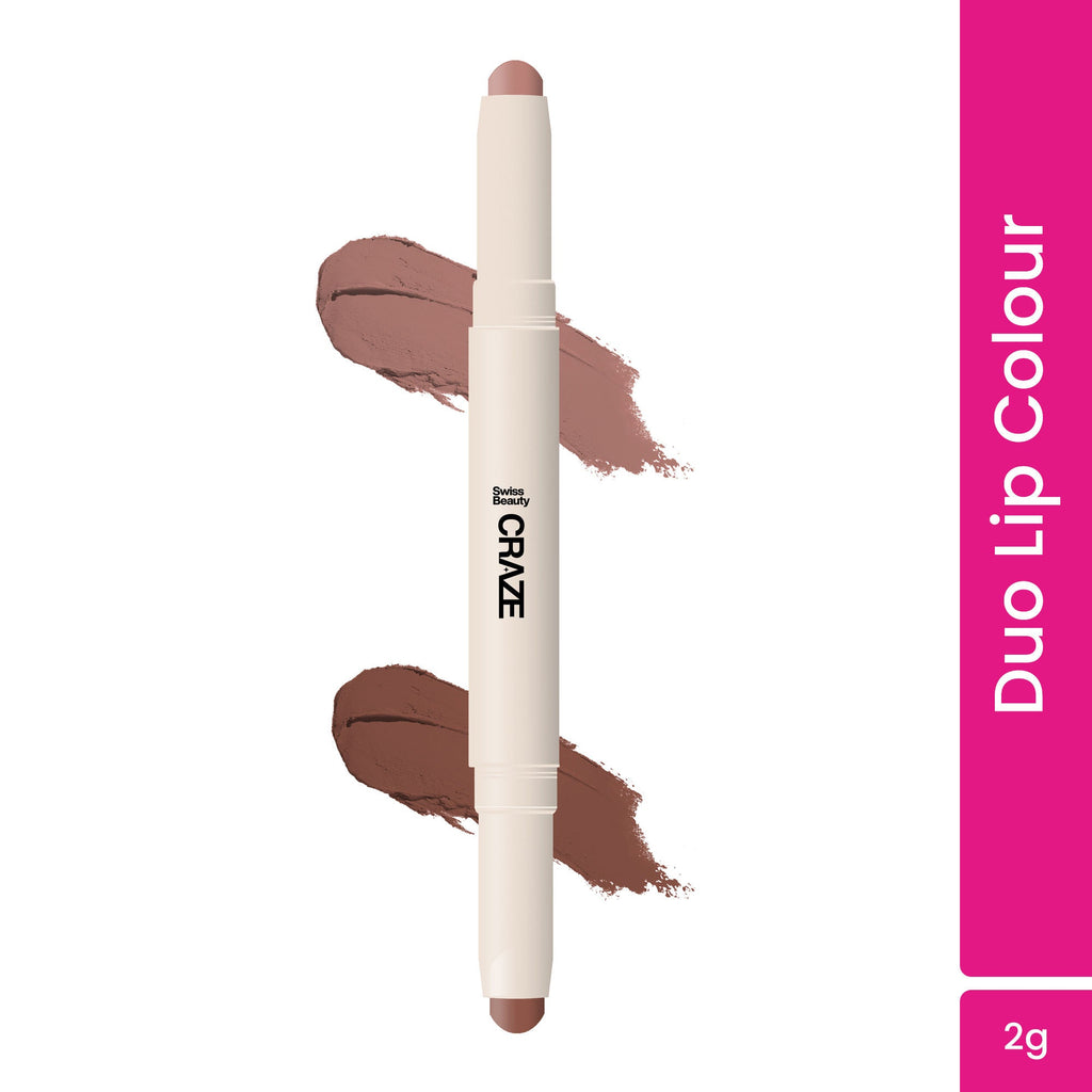 Swiss Beauty CRAZE Duo 2 In 1 Satin Matte Finish Lipstick Non-Transfer Lip Colour - 03 Choco Spice