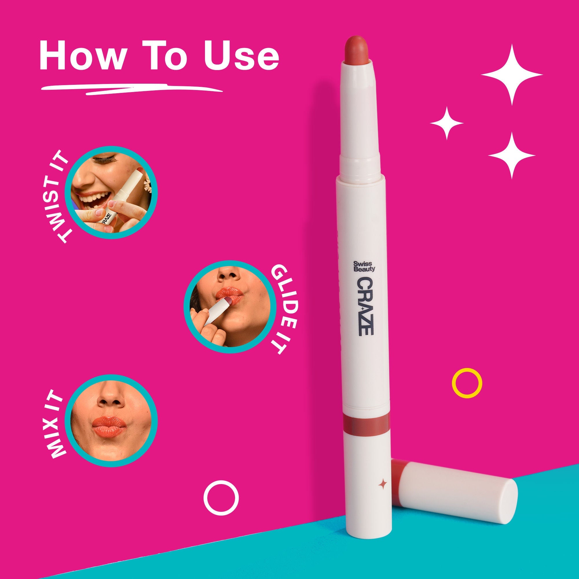 Swiss Beauty CRAZE Duo 2 In 1 Satin Matte Finish Lipstick Non-Transfer Lip Colour - 03 Choco Spice - Distacart