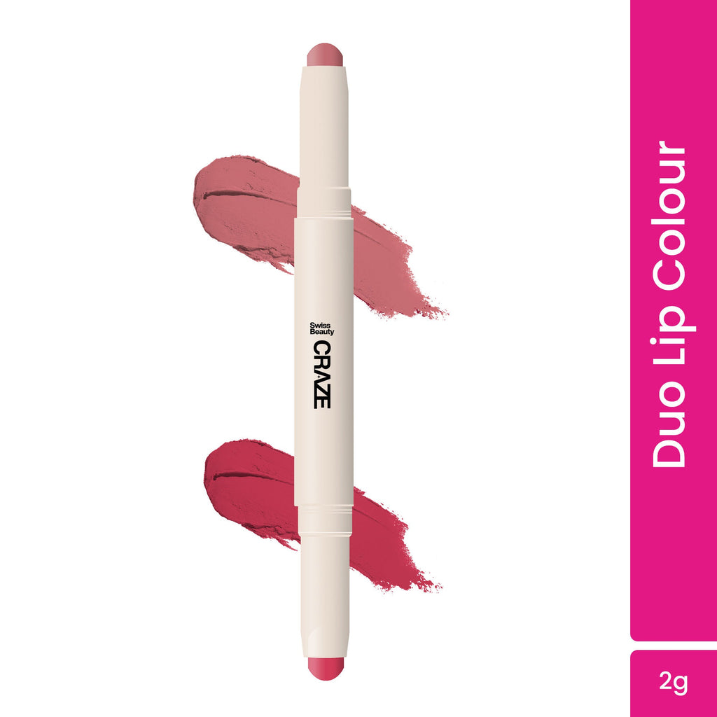 Swiss Beauty CRAZE Duo 2 In 1 Satin Matte Finish Lipstick Non-Transfer Lip Colour - 04 Terrafic Pink