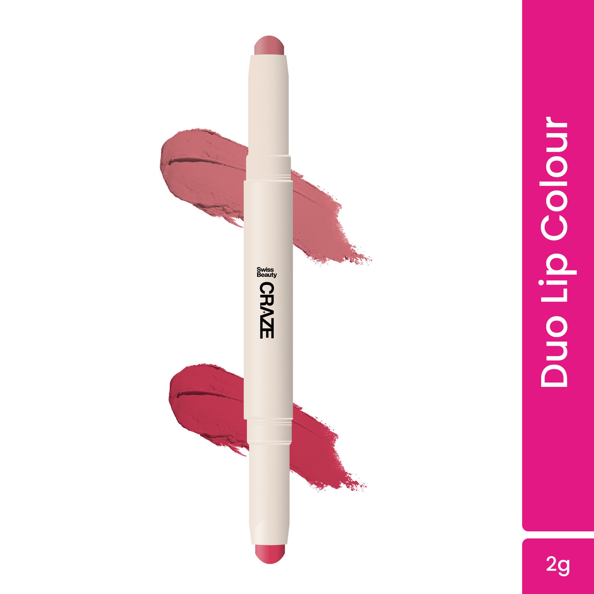 Swiss Beauty CRAZE Duo 2 In 1 Satin Matte Finish Lipstick Non-Transfer Lip Colour - 04 Terrafic Pink