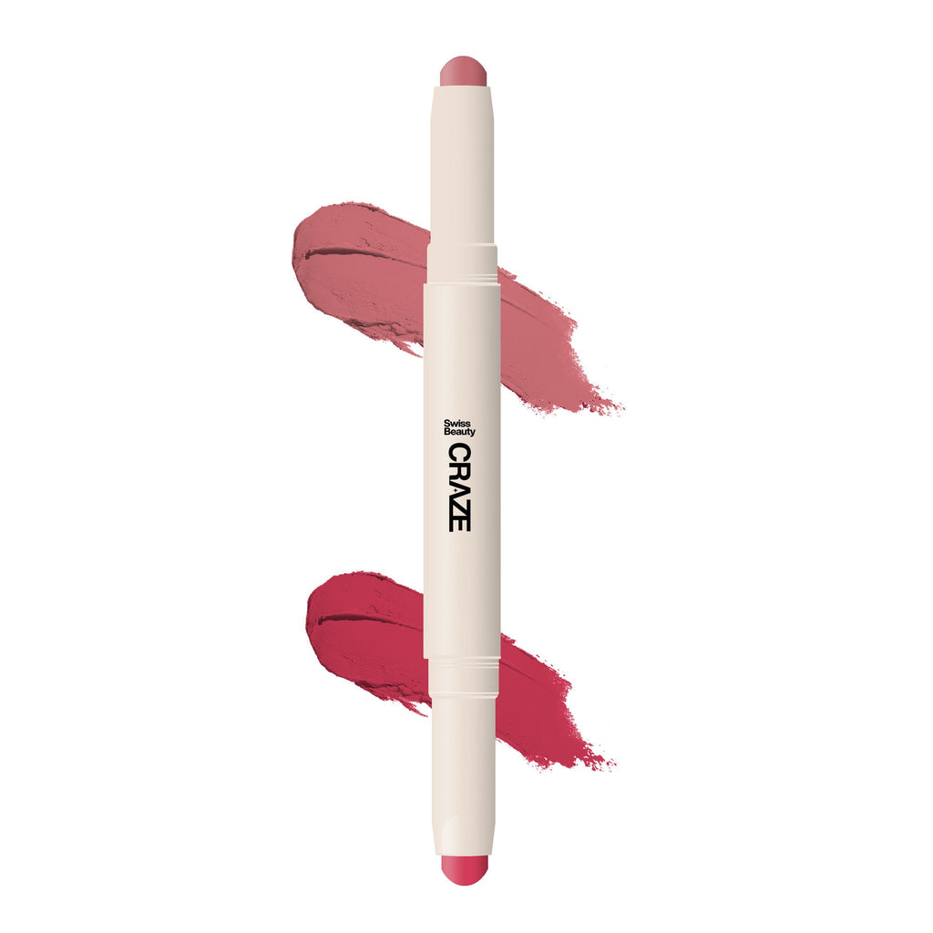 Swiss Beauty CRAZE Duo 2 In 1 Satin Matte Finish Lipstick Non-Transfer Lip Colour - 04 Terrafic Pink - Distacart