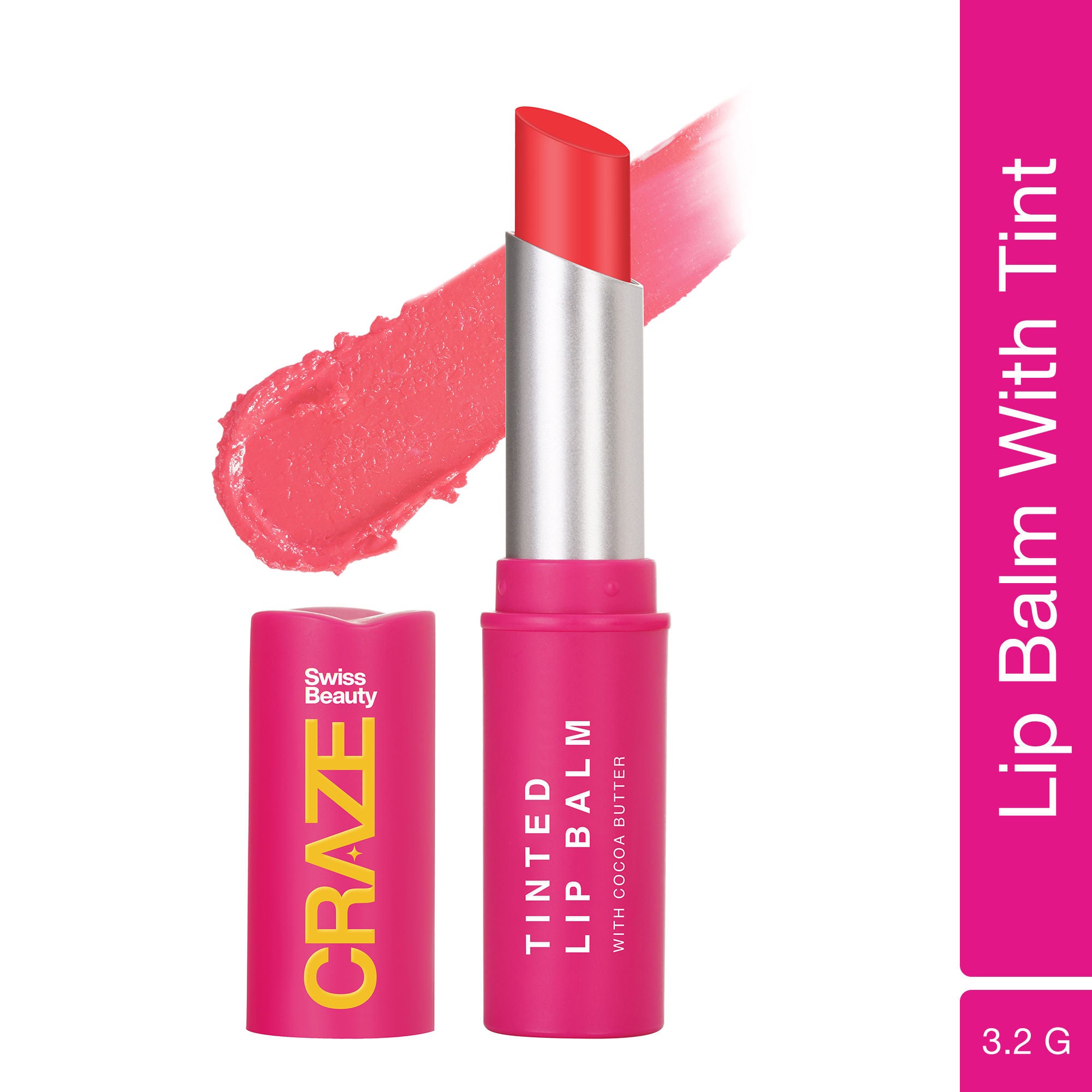 Swiss Beauty CRAZE Tinted Weightless Sheer Coverage Lip Balm With Cocoa Butter - 04 Coral Pink