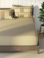 Nautica Brown & Brown Striped Cotton 160 TC King Bedsheet With 2 Pillow Covers