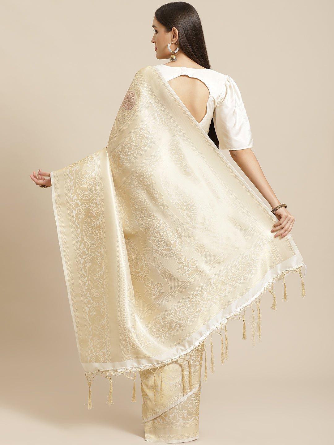 Saree Mall Off-White & Golden Woven Design Banarasi Saree - Distacart