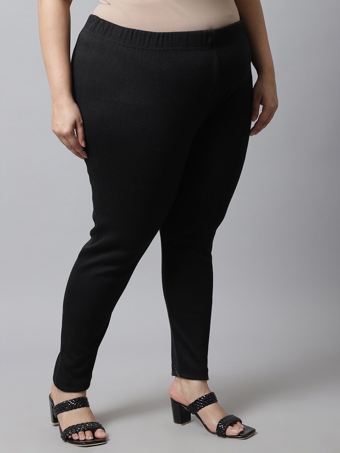 TAG 7 Women Plus size Black Solid Ankle-length Leggings