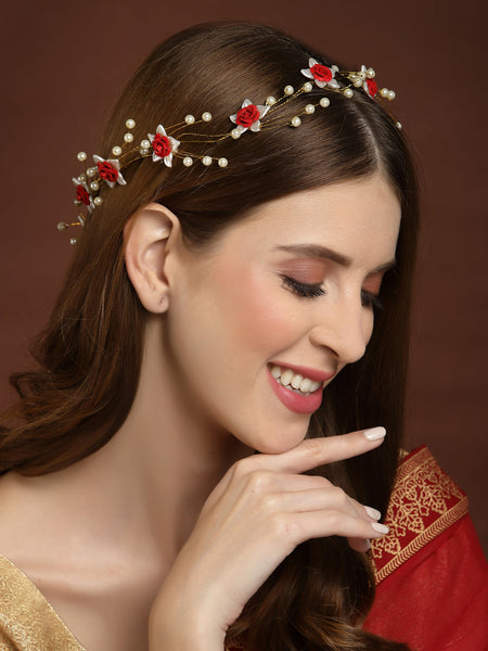 Panash Women Gold-Toned & Red Embellished Tiara