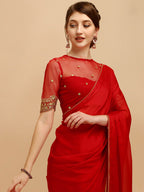 Sangria Red Silk Blend Embroidered Saree