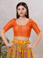 Joban Fashion Women Silk Orange Stitched Blouse