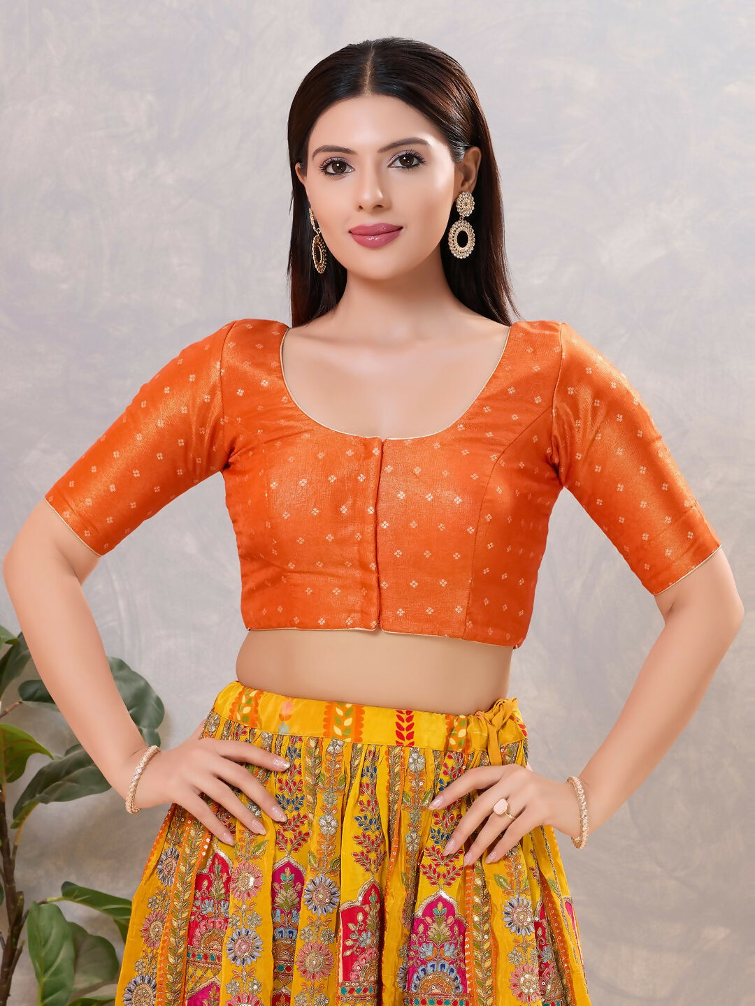 Joban Fashion Women Silk Orange Stitched Blouse