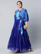 Ahalyaa Women Stunning Blue Crepe Printed Top with Skirt