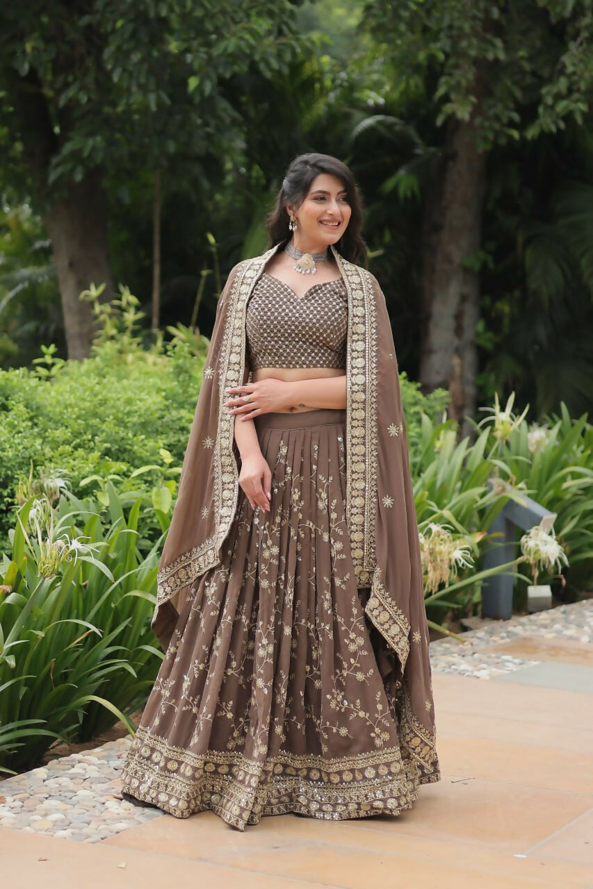 Vastranavya Designer Heavy Sequins & Thread Embroidered work Lehenga Choli - Beige