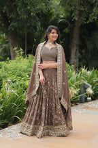Vastranavya Designer Heavy Sequins & Thread Embroidered work Lehenga Choli - Beige