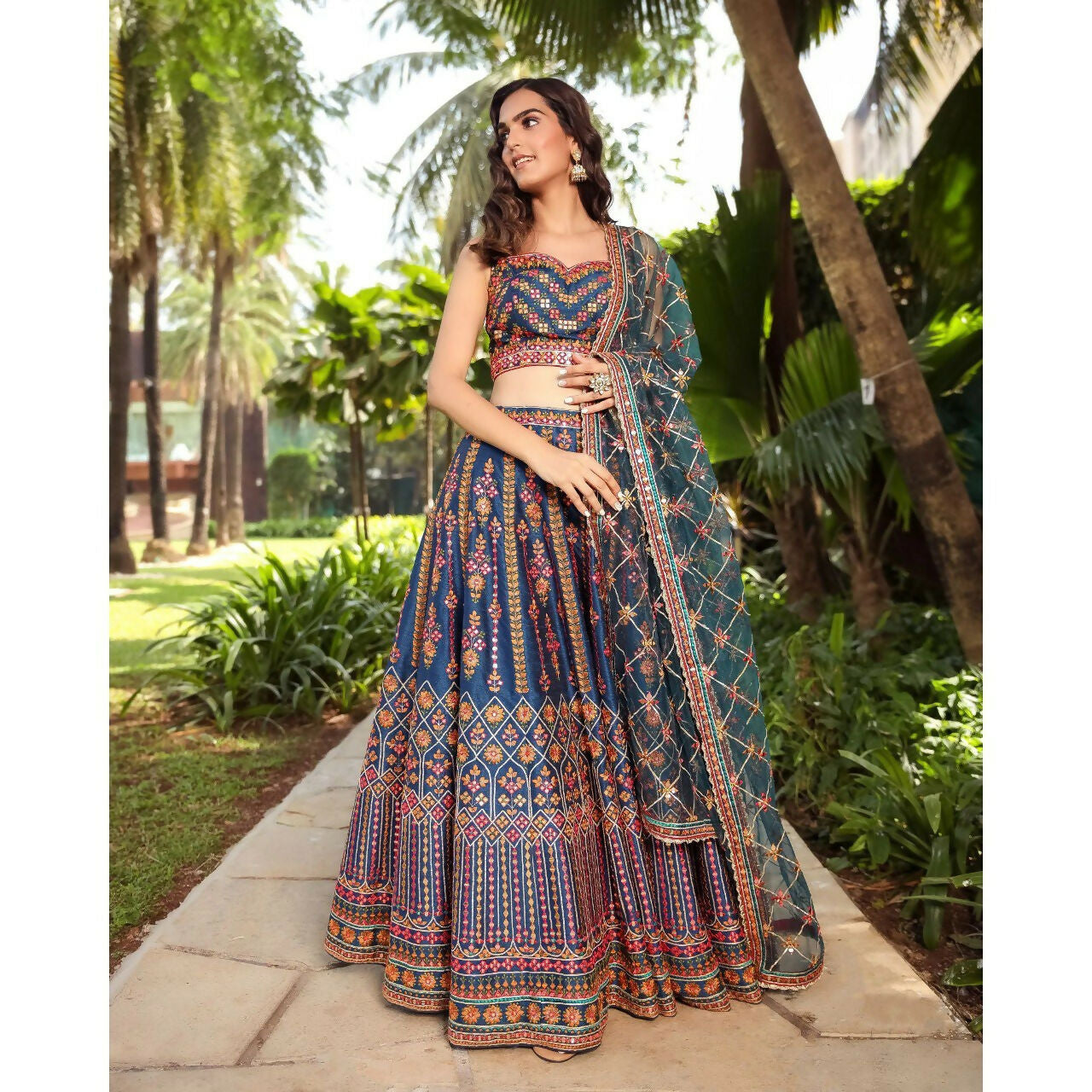 Jyoti Fashion Outstanding Blue Chinon 3MM, 9MM Sequins with Thread & Jari Embroidery Lehenga Choli with Dupatta