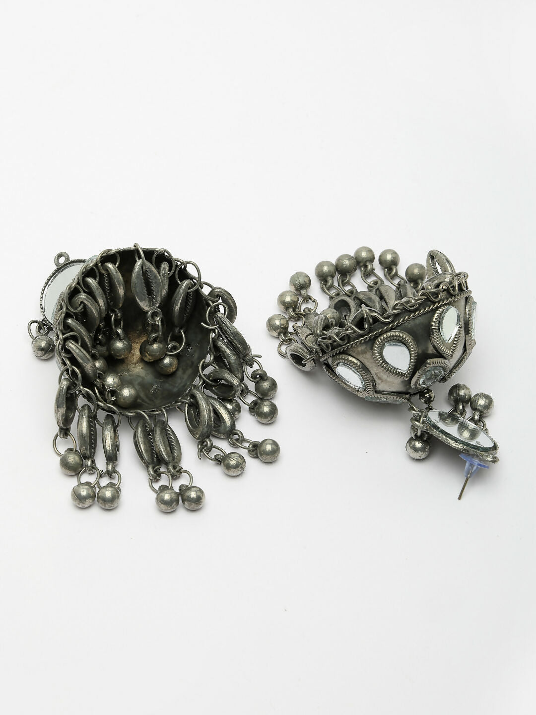NVR Women's Silver Plated Mirror Work Oxidised Contemporary Jhumka Earrings - Distacart