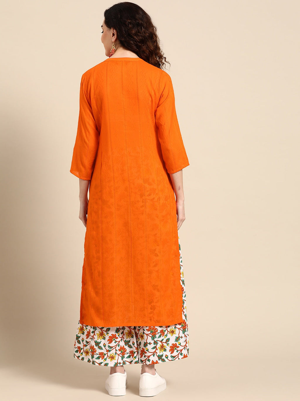 Sangria Women Orange Pure Cotton Kurta with Palazzos